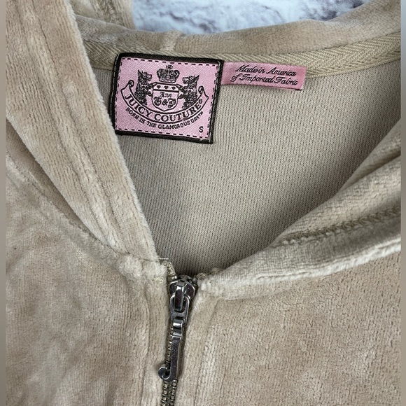Y2K Vintage Juicy Couture Tan Velour Zip-up Long Jacket Size Small - Picture 4 of 4